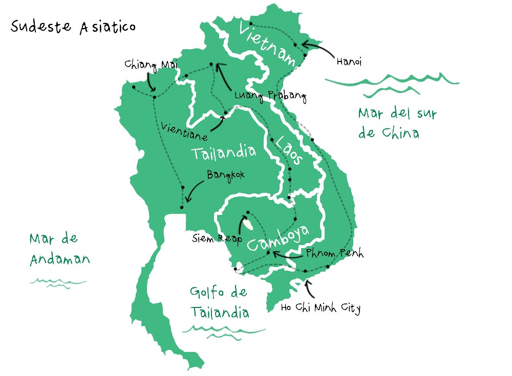 Ajustarse mapa mini Ruta por el sudeste Asiático | Mochileando Por Asia